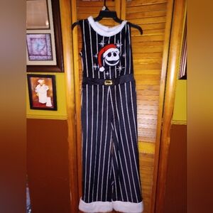 Black and White Striped Jumpsuit with Santa Skull Design